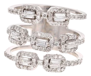1.08 Carat Baguette Round Cut Diamond 18 Karat White Gold Cocktail Ring, Size 7