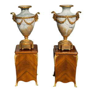Pair of Louis Vvi Style Gilt Bronze Urns on Tulipwood Stands