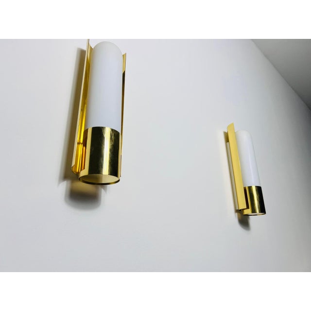 Brass and Opaline Glass Wall Lamps attributed to Glashütte Limburg, 1960s, Set of 2 For Sale - Image 10 of 16