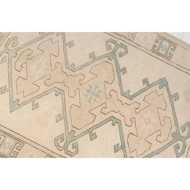 Textile Vintage Turkish Oushak Rug in Cream and Sage Green Geometric Medallion For Sale - Image 7 of 10