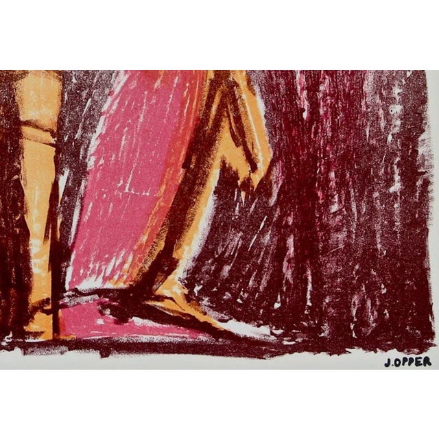 This late 1940s-early 1950s stone lithograph on paper abstracted figures is by California artist Jerry Opper (b.1924)....