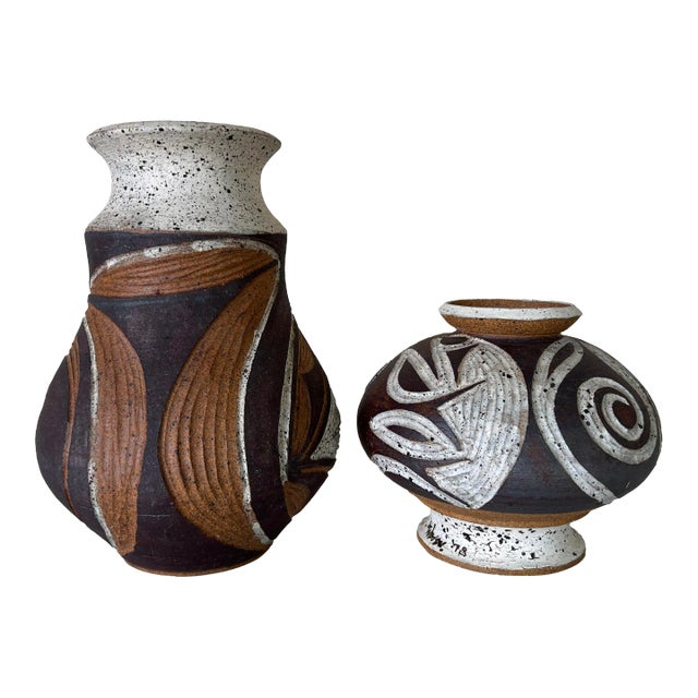 1970's Gary Wilson Organic Studio Pottery Vases - a Pair For Sale