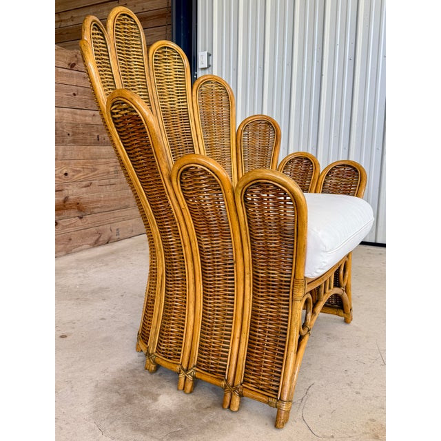 Brown Vintage Sculptural Rattan Fan Back Palm Frond Lounge Chair For Sale - Image 8 of 12