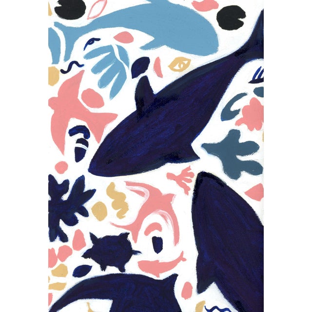 Blue Matisse Inspired Shapes and Animals Modern Oil Painting by Alexandra Swistak For Sale - Image 8 of 8