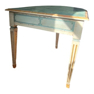 Mid 20th Century Neoclassical Louis XVI Style Demilune Console Table With Faux Marble Top For Sale