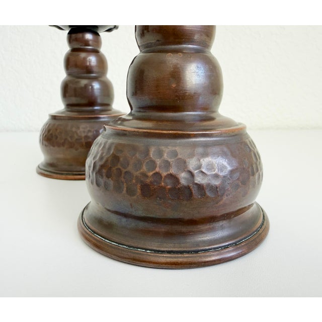 Copper Scandinavian Hammered Copper Candle Holders, Mid-20th Century - A Pair For Sale - Image 8 of 10