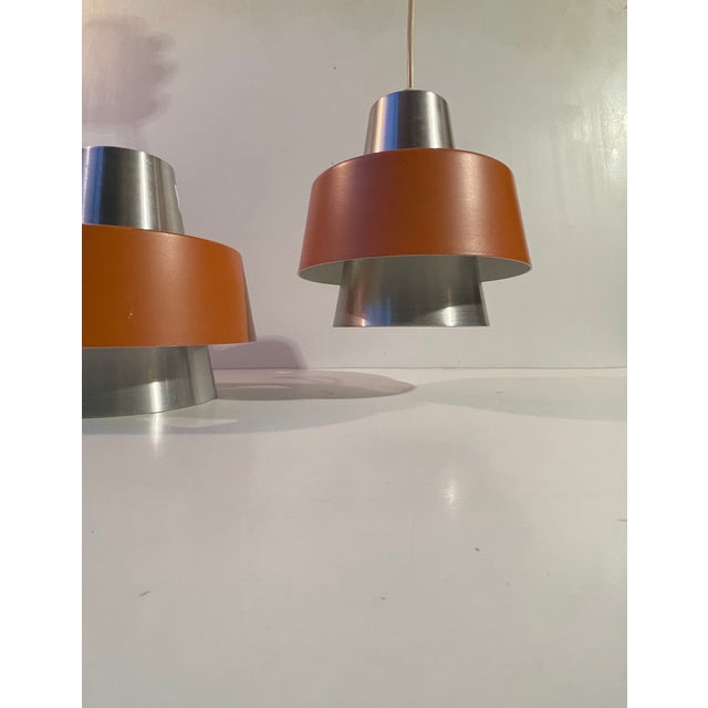 Space Age Pendant Lights in Orange Aluminium by Nordisk Solar Company, 1960s, Set of 2 For Sale - Image 6 of 8