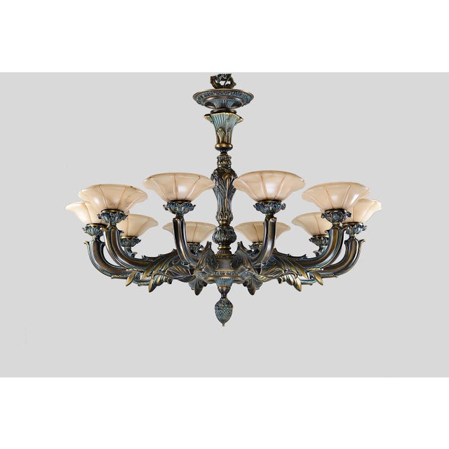 Alabaster Large Spanish Alabaster Globe Chandelier 10-Light Solid Bronze 40" W For Sale - Image 8 of 11