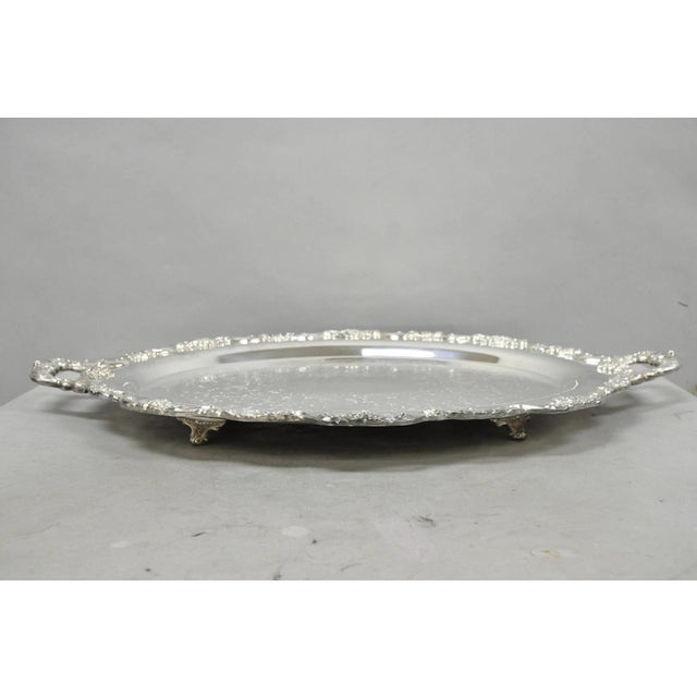 Vintage Towle Victorian Silver Plated Oval Twin Handle Serving Platter Bar Tray For Sale - Image 9 of 17