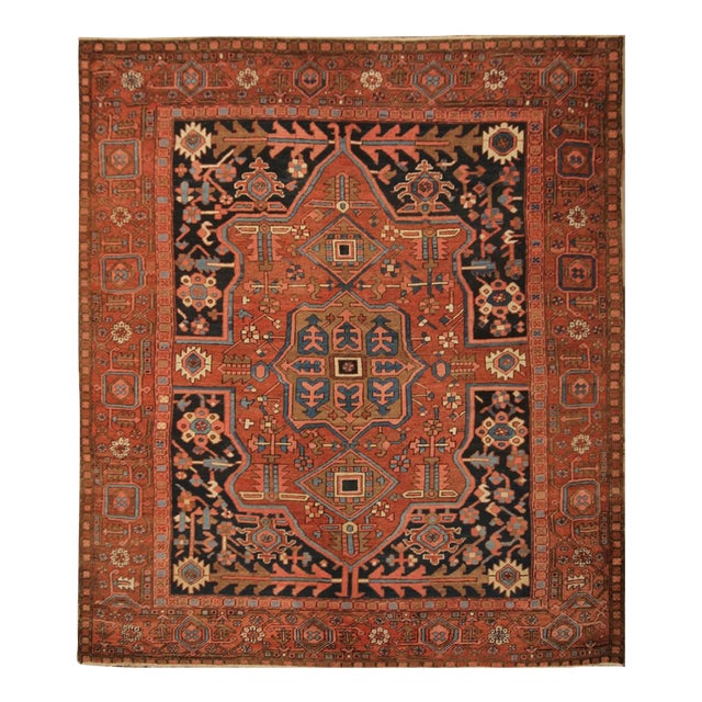 Hand-Knotted Antique Persian Serapi Rug in Red, Brown, Medallion Pattern For Sale