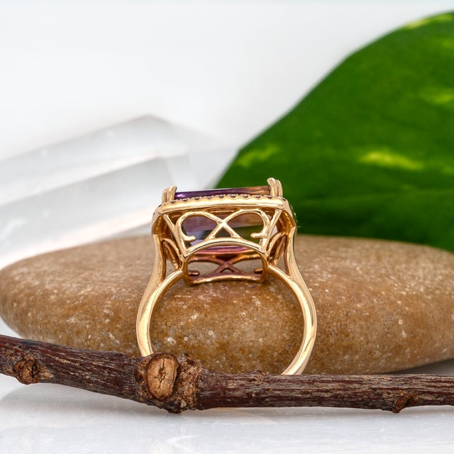 6.38ct, 14x10mm Ametrine Ring With Earth Mined Diamonds in Solid 14k Gold, Size 6.75 For Sale - Image 13 of 13
