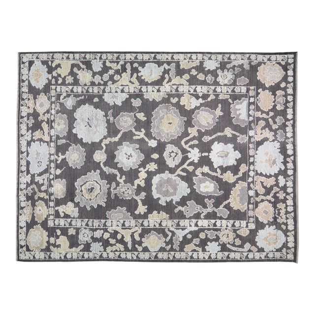 1990s Turkish Oushak Hand Knotted Rug With Soft Hi-Low Texture,9'X12'4" For Sale