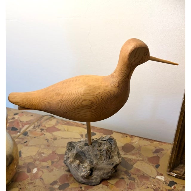 Mid-Century Modern Vintage Hand Carved Wooden Shorebird on Driftwood, Folk Art For Sale - Image 3 of 7