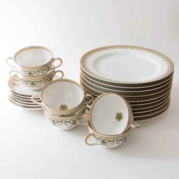 French Limoges Green and Gold Holiday Havilland Set of 22 Chairish