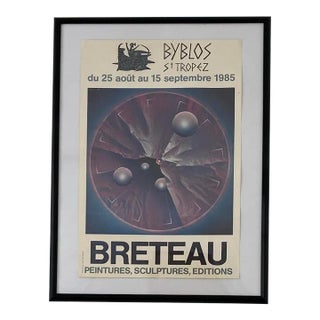 Vintage Poster St.Tropez Signed by Renown French Artist Patrice Breteau For Sale