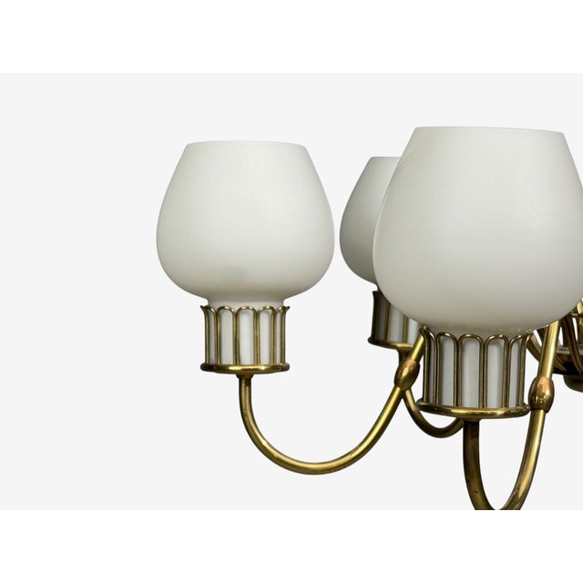 Cream 1960s Danish Modern, Chandelier, Brass, String, Glass For Sale - Image 8 of 13