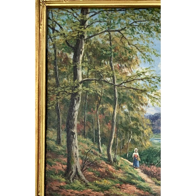 Antique Oil Painting of a Lady in the Forest Trail, Signed and Framed For Sale In Tulsa - Image 6 of 12