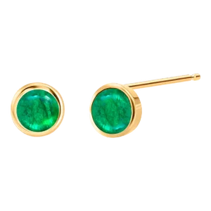 Matched Cabochon Emerald 1.15 Carat Bezel Set 14 Karat Yellow Gold Earrings - 2 Pieces