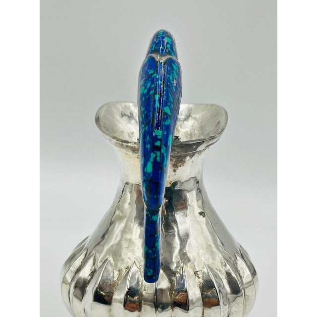 Metal Silver Parrot Pitcher With Lapis and Turquoise Inlay, Los Fajardo, Mexico 1960s For Sale - Image 7 of 16