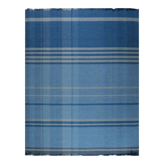 9x12 Maya Opulent Blue Minimalist Modern Flatweave Wool Carpet Rug For Sale