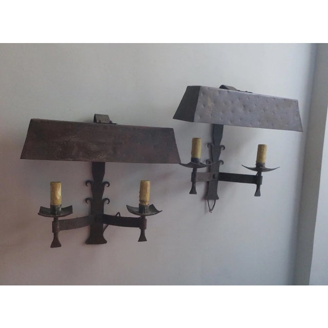 Mid-Century Modern Brutalist Patinated Iron Wall Lights, 1960s, Set of 2 For Sale - Image 5 of 10