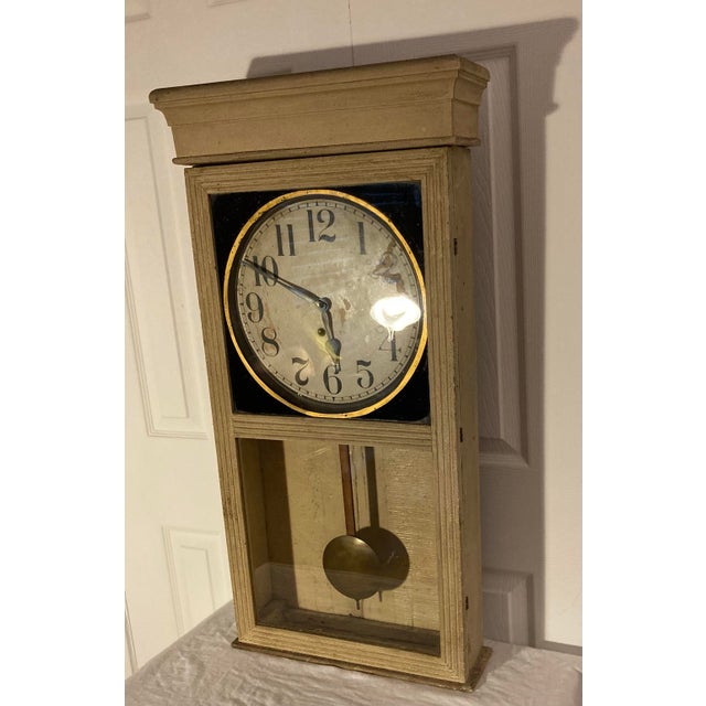 Antique American School Clock Glass Front Gilding on Glass Around Face For Sale In Dallas - Image 6 of 12