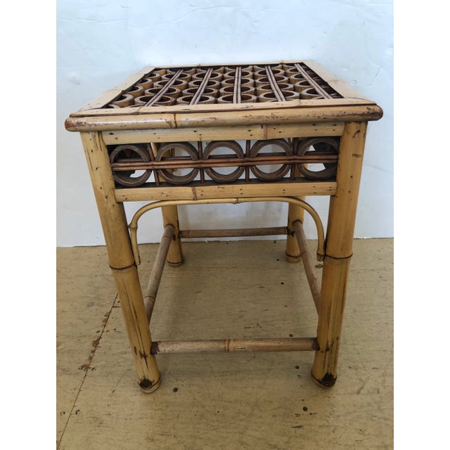 Wood Geometric Bleached Bamboo Side or Drinks Table For Sale - Image 7 of 8