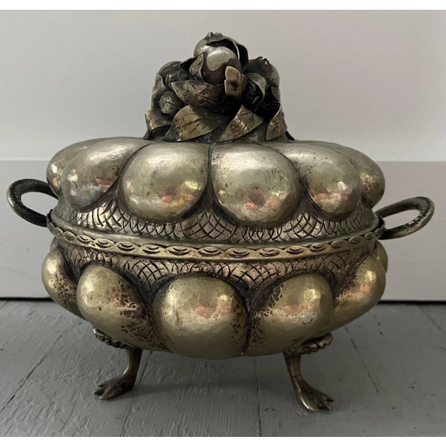Antique 19th Century Hand Hammered Silver Plate Copper Tureen Bowl With Sculpted Fruit Form Finial For Sale - Image 13 of 13
