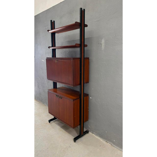 Mid-Century Modern Mid-Century Modern Modular Wall Unit in Veneer and Black Metal Shelving Cabinet, Europe, 1960s For Sale - Image 3 of 14