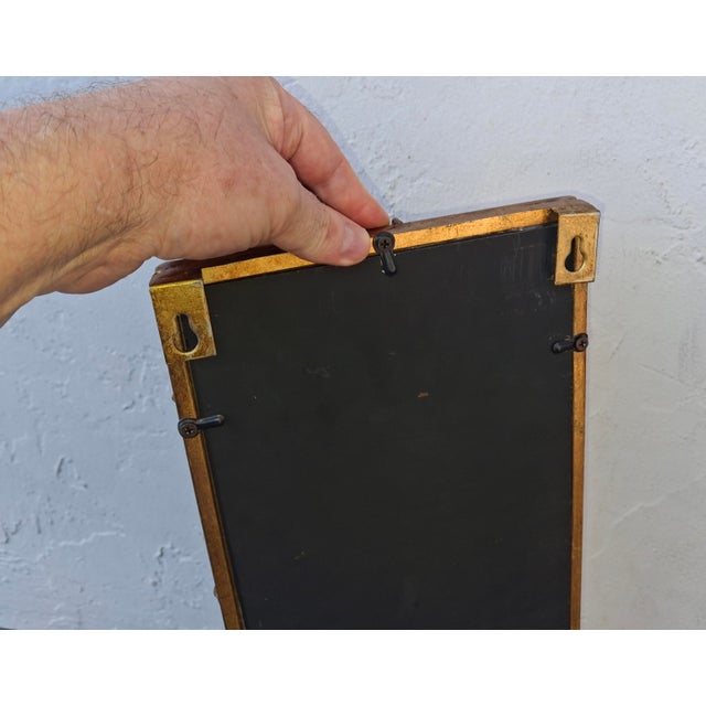 Gold 1940's Hollywood Regency Heavy Gilt Iron Faux Bamboo Wall Mirror Candle Accent For Sale - Image 8 of 12