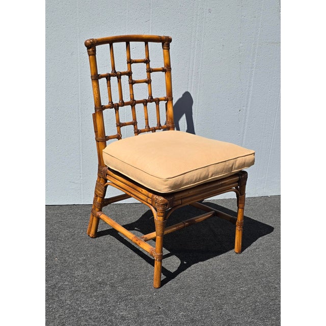 1970s Vintage Baker Furniture Chippendale Bamboo Side Chair W Leather Straps For Sale - Image 5 of 14