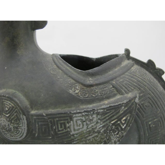 Chinese Phoenix Rooster Zun Shang Style Bronze Ware Ceremonial Wine Vessel Vase For Sale - Image 12 of 18