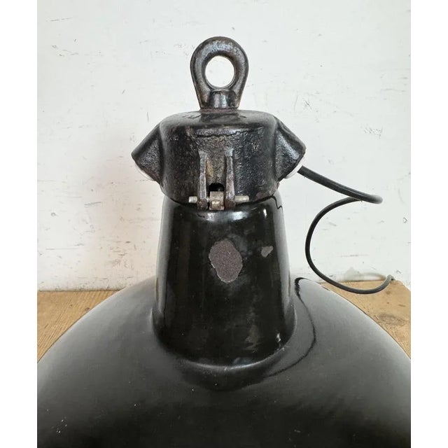 Industrial Black Enamel Factory Lamp with Cast Iron Top from Elektrosvit, 1950s For Sale - Image 16 of 18