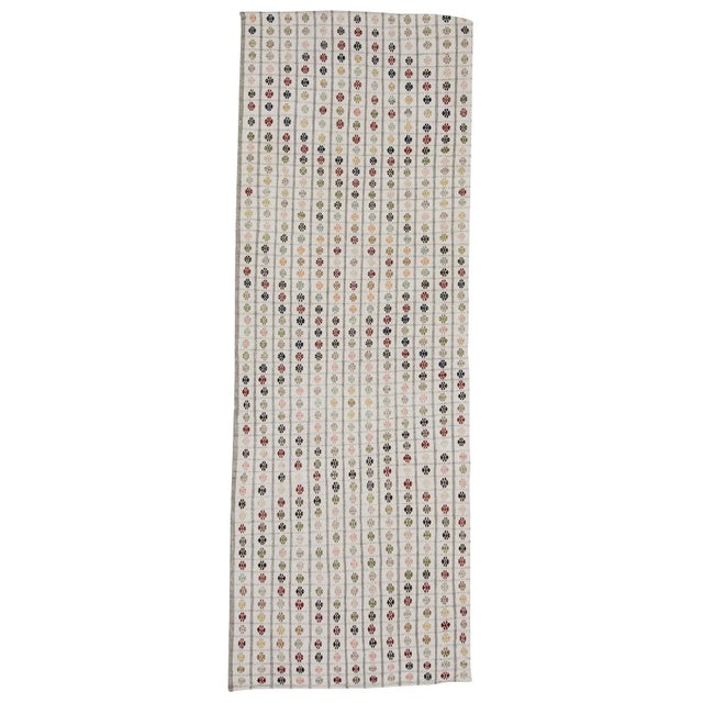 Textile Embroidered Vintage Turkish Kilim Rug- 3′3″ × 9′1″ For Sale - Image 7 of 7