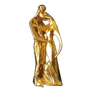 Mid 20th Century Jaru Sculpture Embracing Couple 22kt Gold PLTD Ceramic Incredibly Beautiful MCM For Sale