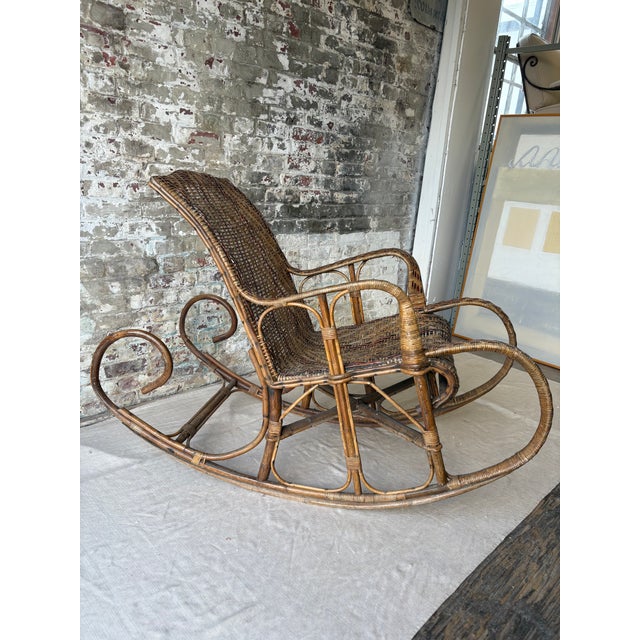 Vintage Wicker and Rattan Rocking Chair For Sale In New York - Image 6 of 8