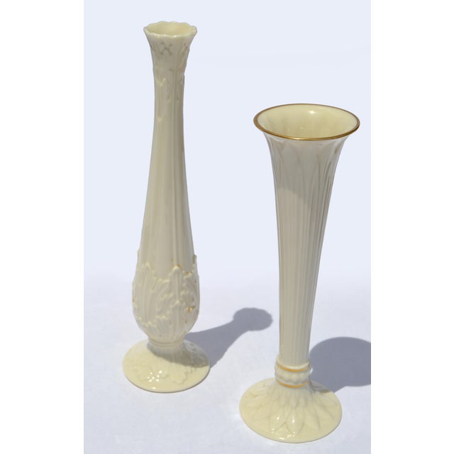 Mid-Century Modern Set 2 Lenox Collectibles Tall Bud Vases Ivory Ceramic Fine China 24k Gold For Sale - Image 3 of 16
