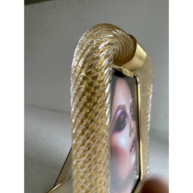 Mid-century modern Luxury "Torchon" Murano Glass Picture Frame in Barovier style. Solid Detail in Unaquered brass. A...