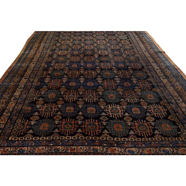 Blue Antique Persian Hamadan Wool Rug HandCrafted in the 1900s For Sale - Image 11 of 11