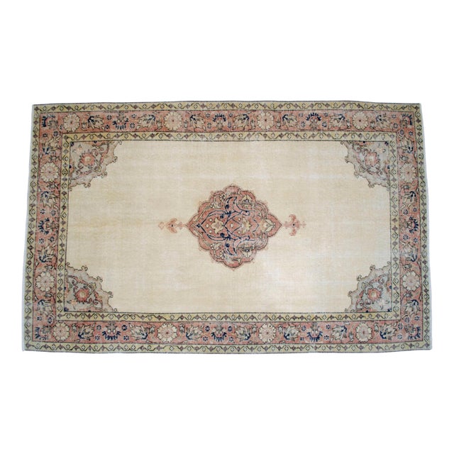 Textile Vintage Turkish Oushak Medallion Hand-Knotted Area Rug Living Room Decor 4′8″ X 7′6″ For Sale - Image 7 of 11