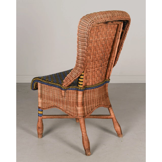 French Art Deco Rattan Patio Table and Chairs, Set of 7 For Sale - Image 11 of 12