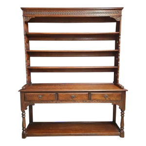 1950s Old Charm Collection by Wood Bros Furniture Oak Open Back Dresser & Rack