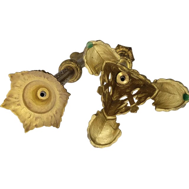 Metal Antique French Gothic Revival Gilt Brass Altar Candlesticks – Pair, 24 Inches For Sale - Image 7 of 7