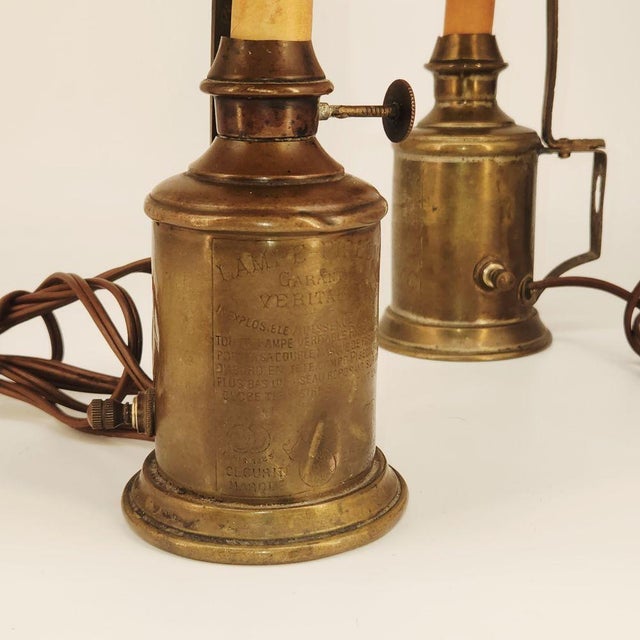 Mid-Century Modern Pair of Lampe Pigeon Electrified Antique "Lampe Pigeon" French Oil Lamps For Sale - Image 3 of 12