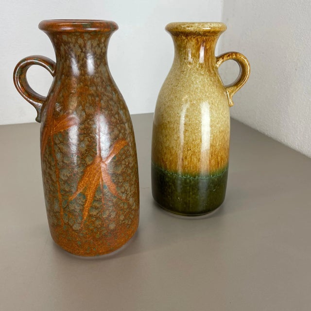 German Multi-Color Pottery Fat Lava Vases from Scheurich, 1970s, Set of 2 For Sale - Image 14 of 18