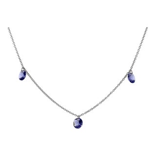 18k(750) White Gold Natural Amethyst Pendant Necklace With Chain For Sale