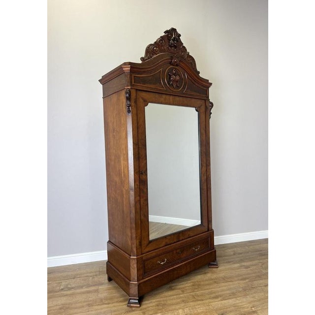 Antique French Carved Burr Walnut and Mirrored Wardrobe For Sale - Image 18 of 18