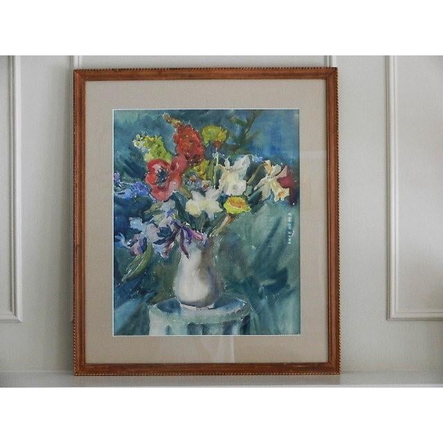 1960s MCM Floral Still Life Watercolor Painting 25.5" X 29.5" For Sale In Cleveland - Image 6 of 6