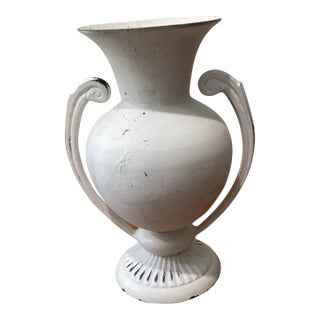 Vintage White Paint on the Brass Neoclassical Amphora Vase W/Scroll Handles Signed For Sale