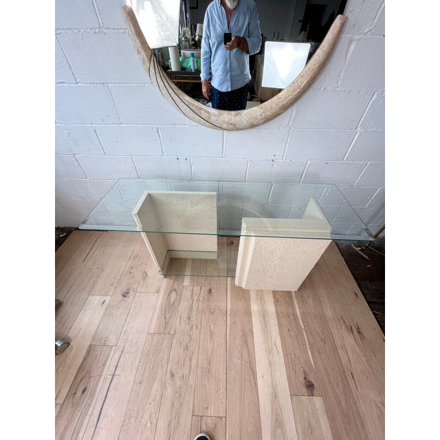 Postmodern Faux Stone Tiered Console Table, Plaster and Wood For Sale In New York - Image 6 of 10